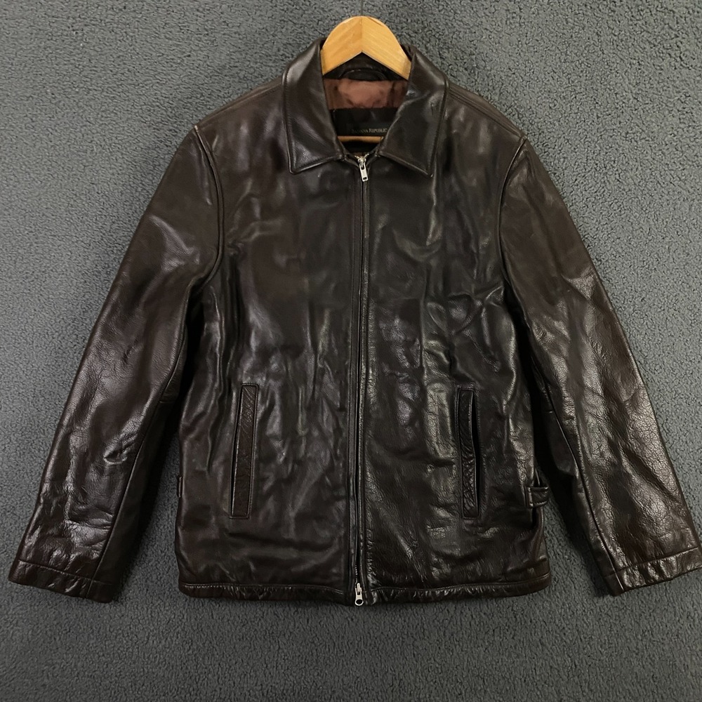 Banana Republic Leather Jacket Mens Medium Full Zip Lined Brown Moto